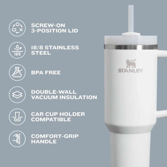 Stanley Quencher H2.0 Tumbler with Handle and Straw 30 oz | Flowstate 3-Position Lid | Cup Holder Compatible for Travel | Insulated Stainless Steel Cup | BPA-Free | Cherry Blossom - Image 4