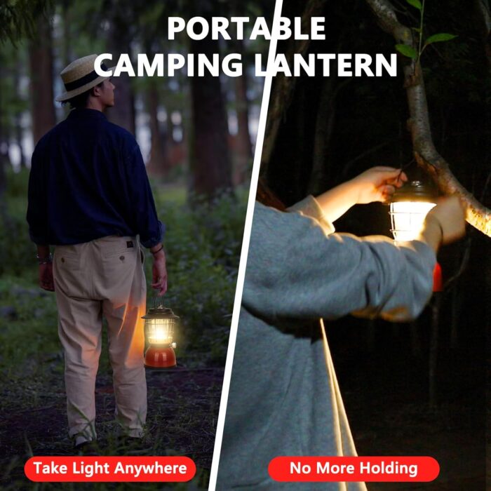 LED Camping Lantern Rechargeable Stepless Dimming Vintage Rechargeable Vintage Lantern, 4000mAh Power Bank, IPX5 Waterproof Portable Hanging Lamp for Camping Hiking Emergency and Power Outage - Image 3