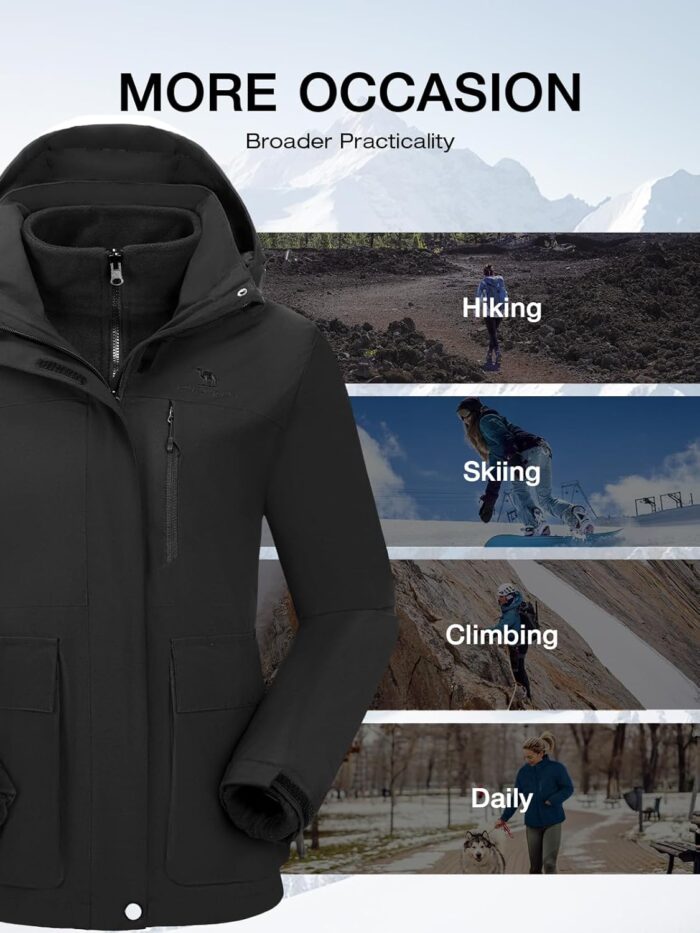 CAMEL CROWN Women's Ski Jacket 3 in 1 Winter Jacket Waterproof Jacket Windbreaker Snow Coat with Inner Warm Fleece Coat - Image 6