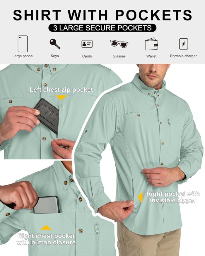 33,000ft Men's UPF 50+ UV Protection Long Sleeve Hiking Shirts Breathable Quick Dry Fishing Shirts for Safari, Outdoor - Image 2