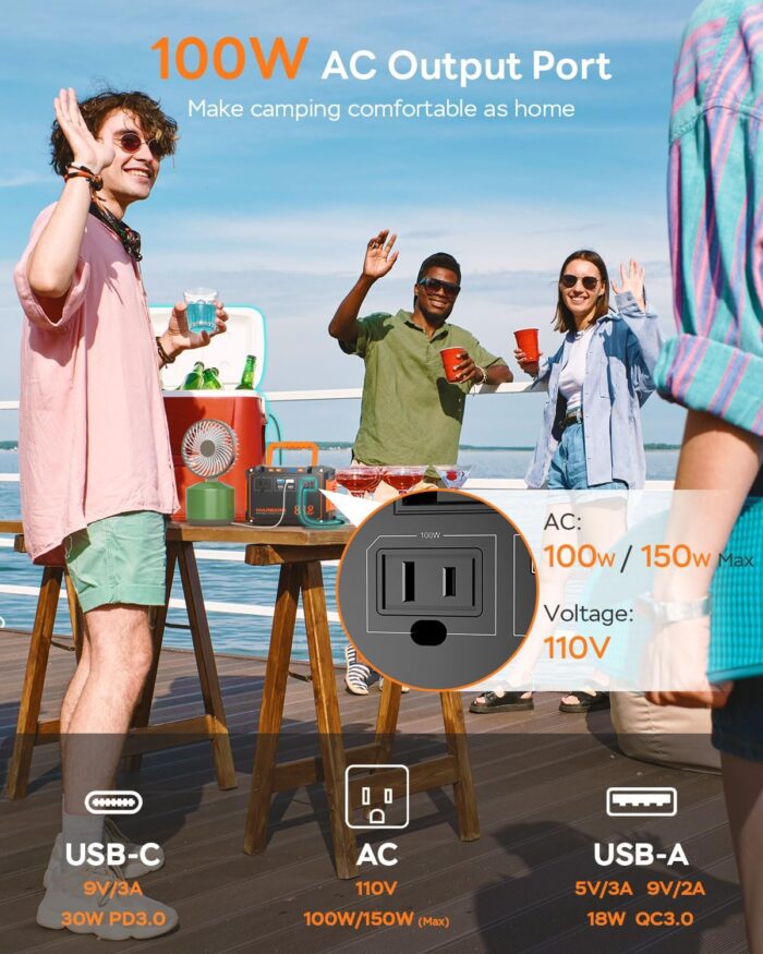 MARBERO Portable Power Station 88.8Wh Solar Generator 150W Peak Lithium Battery Backup Power Bank with LED Light for Home Outdoor Travel Emergency RV Off-Grid Living (Solar Panel Optional) - Image 3