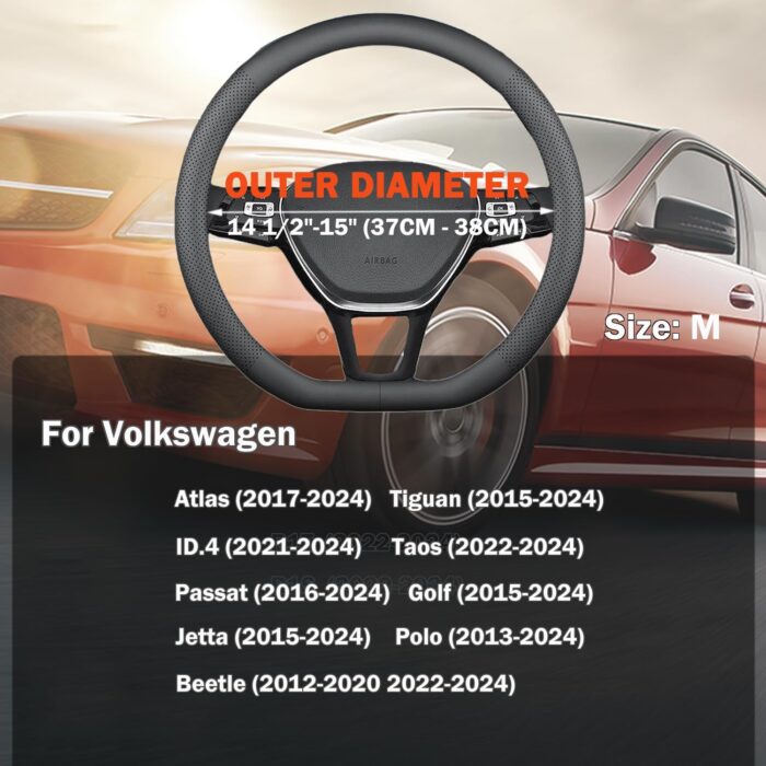 XHRING D-Shaped Car Steering Wheel Cover for Volkswagen VW Atlas Tiguan ID.4 Taos Passat Golf Jetta Beetle Polo GTI CC Touareg SE SEL R-line S Cross Sport Accessories, 2025 Leather Black - Image 5