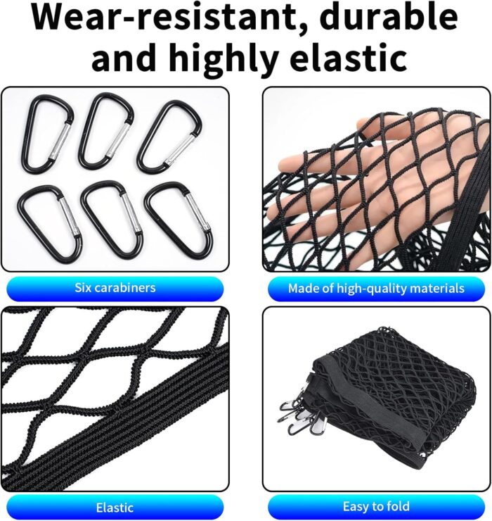 Tesla Cybertruck Truck Bed Cargo Net, Pickup Elastic Storage Cargo Nets Organizer, Cybertruck Accessories for 2024 & 2025, Rear Compartment Net with 6 Mountaineering Buckles, Measuring 4ft x 4ft - Image 7