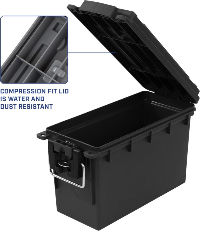 Sheffield 12629 Ammo Storage Box, Stackable .30 Cal Field Boxes, Water and Dust Resistant, Lockable Storage Box with Handle, Secures Hunting Gear, Supplies, and Bullets, Made in USA, Black, 1-Pack - Image 4