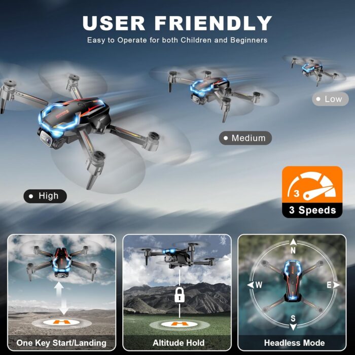 Drone with Camera for Adults, 2K HD FPV Drones with Upgrade Altitude Hold, One-Key Take Off/Landing, Speed Adjustment, Headless Mode, 2 Batteries, Toys Gifts for Teen Boys Girls, Beginner - Image 6