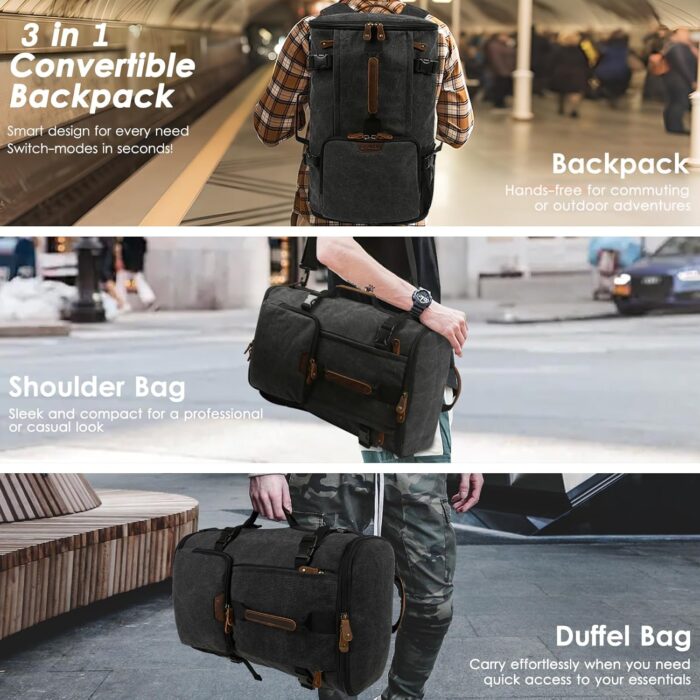 G-FAVOR Travel Backpack for Men, 40L Flight Approved Carry On Backpack, Water Resistant Canvas Weekender with 17.3" Laptop Sleeve, Convertible Duffel Bag for Airplane, Business & Travel - Image 8