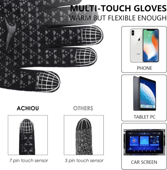 Achiou Winter Gloves, Glove for Men Women, Upgraded Touch Screen Texting Warm Running with Thermal Soft Knit Lining - Image 3