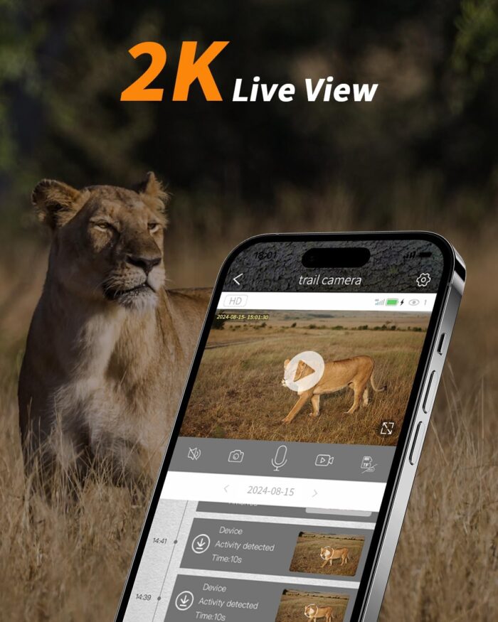 Trail Camera, 2k HD Live Feed Cellular Trail Cameras with Built-in SIM Card 4G Unlimited Data Plan Game Camera Solar Powered Motion Activated IP66 Waterproof Trail Cam No WiFi Needed - Image 3