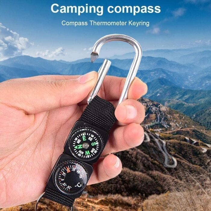 Black Carabiner Key Chain Compass Thermometer Metal Camping Outdoor Gadgets Hiking Survival to Multifunctional Mountaineering Sports Outdoor Recreation Accessories - Image 4