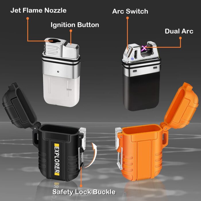 2 Pack Waterproof Lighter Outdoor Windproof Torch Lighters Dual Arc Butane Electric Lighters USB Rechargeable Lighters Flameless Plasma Lighter Camping Hiking Adventure Survival Tactical Gear - Image 4
