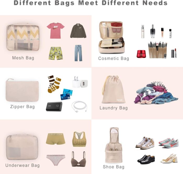 BAGAIL 8 Set Packing Cubes Luggage Organizer Bags for Travel Accessories-Cream - Image 4