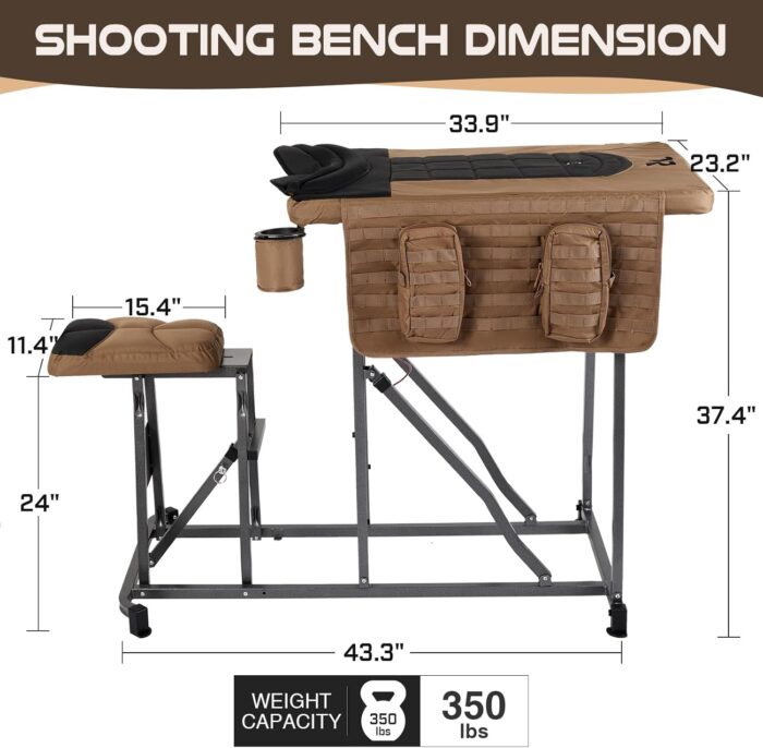 TR Magnum Precision Portable Shooting Bench Seat with Table Gun Rest, Shot Bag and Front Rest Included, Steel and Brown, Extra Large - Image 2