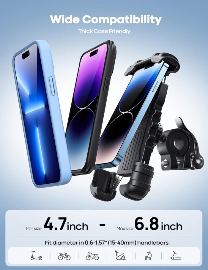 Lamicall Bike Phone Holder, Motorcycle Mount - Motorcycle Phone Holder, Handlebar Cell Phone Clamp, Scooter Phone Clip for iPhone 16 Pro Max/Plus, 15 Pro Max, S10, S20, More 4.7" to 6.8" Smartphones - Image 3