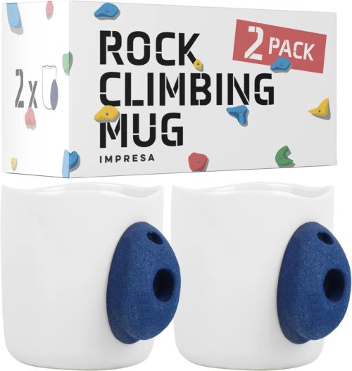 IMPRESA 2 Pack XL 15oz Ceramic Rock Climbing Mugs with Resin Holds - Gifts for Climbers - Training Gear - Home Decor