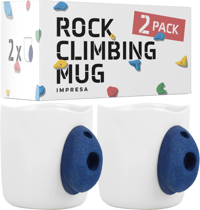 IMPRESA 2 Pack XL 15oz Ceramic Rock Climbing Mugs with Resin Holds - Gifts for Climbers - Training Gear - Home Decor