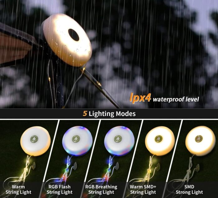 Camping String Lights,Camping Essentials Gear 32.8FT Lamp Lights Waterproof, 4 in 1 Outdoor String Lights with 8 Modes for Awn Tent Yard Garden Hiking Travel Decoration and Holiday Christmas Gift - Image 3
