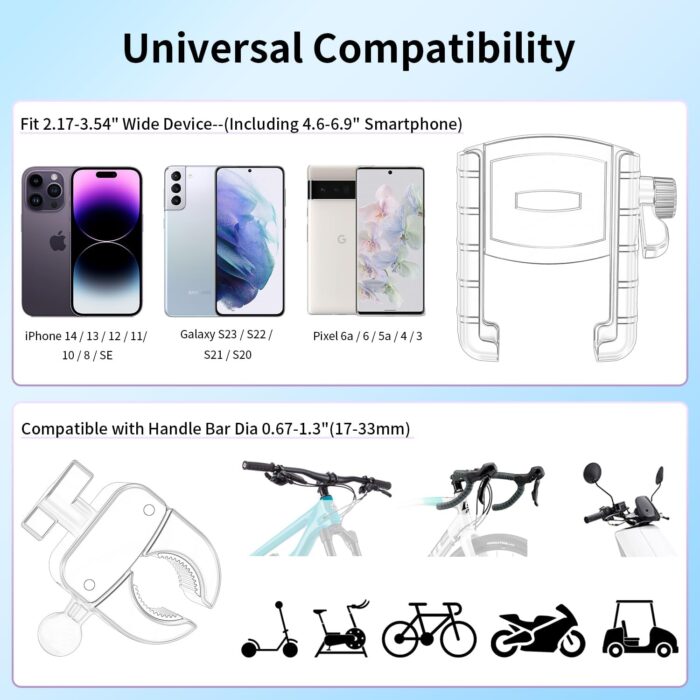 Bike Phone Mount Holder, [Camera Friendly] Motorcycle Phone Mount for Electric Scooter, Mountain, Dirt Bike and Motorcycle - 360° Rotate Suitable for iPhone & Android Smartphones from 4.5-7.0 inches - Image 5