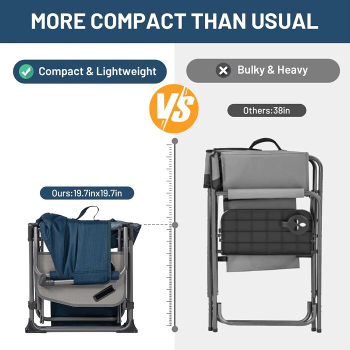TIMBER RIDGE Aluminum Camping Directors Chair with Side Table Pocket, Portable Folding Heavy Duty Lawn Chair for Fishing Trip Picnic Concert Outdoor 400lbs, Navy 2 Pack - Image 3
