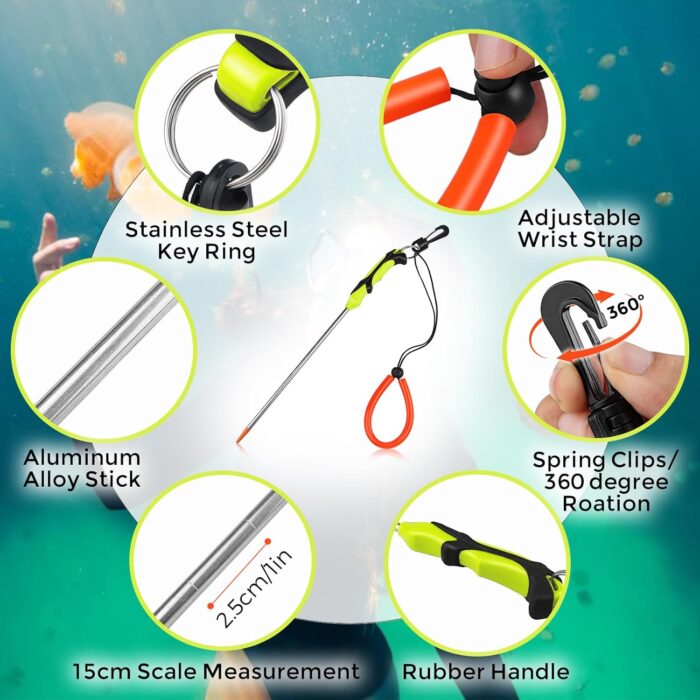 Scuba Diving Stick with Rubber Handle, 14'' Aluminium Alloy Lobster Tickle Stick Pointer Rod - Image 3