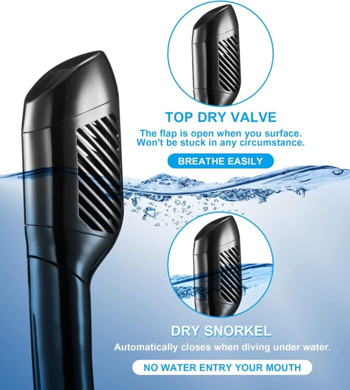 Aegend Snorkeling Gear for Adults, Dry Snorkel Set Panoramic View Enhanced Anti-Leak and Anti-Fog Technology, Adjustable Strap for Snorkeling Scuba Diving Swimming with Mesh Bag - Image 4