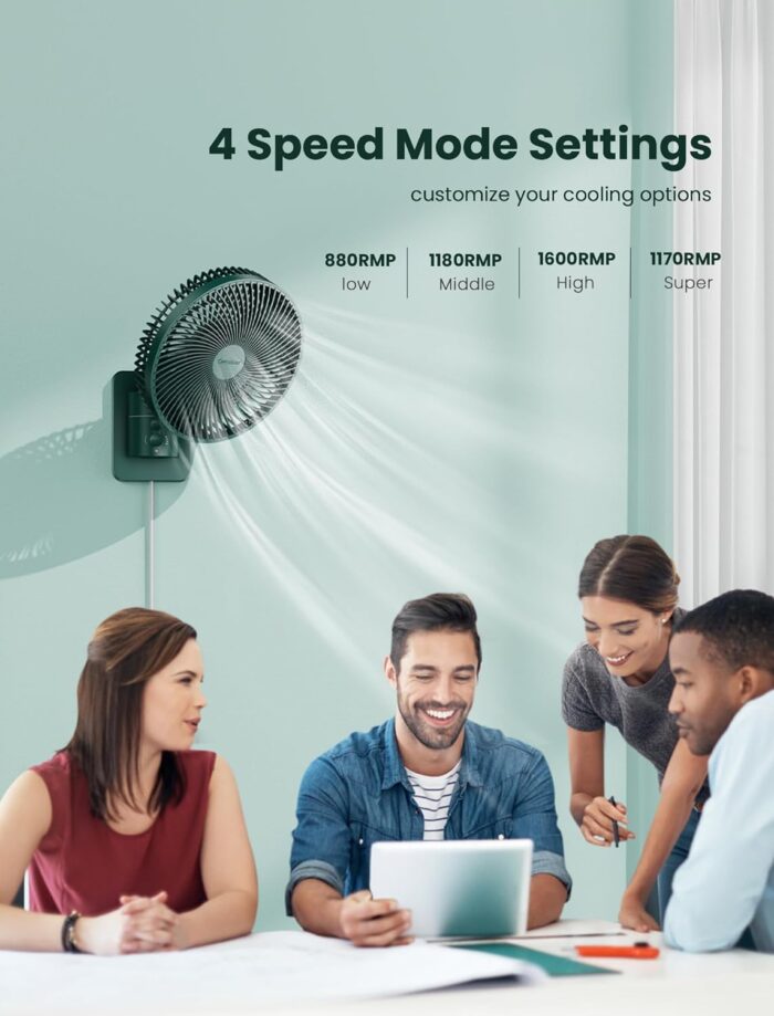 Wall Mounted Oscillating Fan with Remote and Timer,8.5 Inch Small RV Fan with 4 Speeds, 90° Oscillation, 120° Adjustable Tilt, 5.92 feet Wire, Quiet Corner Fans for Bedroom, Indoor Bathroom - Image 4