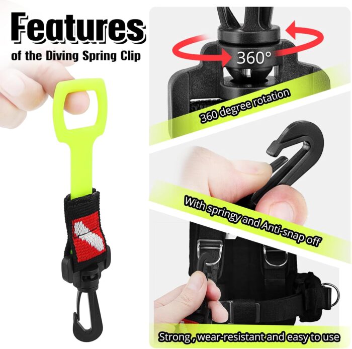 2 Pack Scuba Diving Regulator Octopus Holder, Octopus Mouthpiece Retainer with Spring Clip, Dive Flag Webbing and Silicone Ring, 2nd Stage Regulator Keeper for Divers and Snorkelers - Image 4