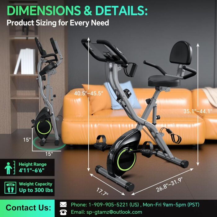 Foldable Exercise Bike Stationary Bikes for Home, 5 IN 1 Indoor Workout Bike, Cycling Bike with 16-Level Quiet Magnetic Resistance, 6.6 LBS Flywheel and 300LBS Capacity, 2025 Designed 817 X-bike - Image 5