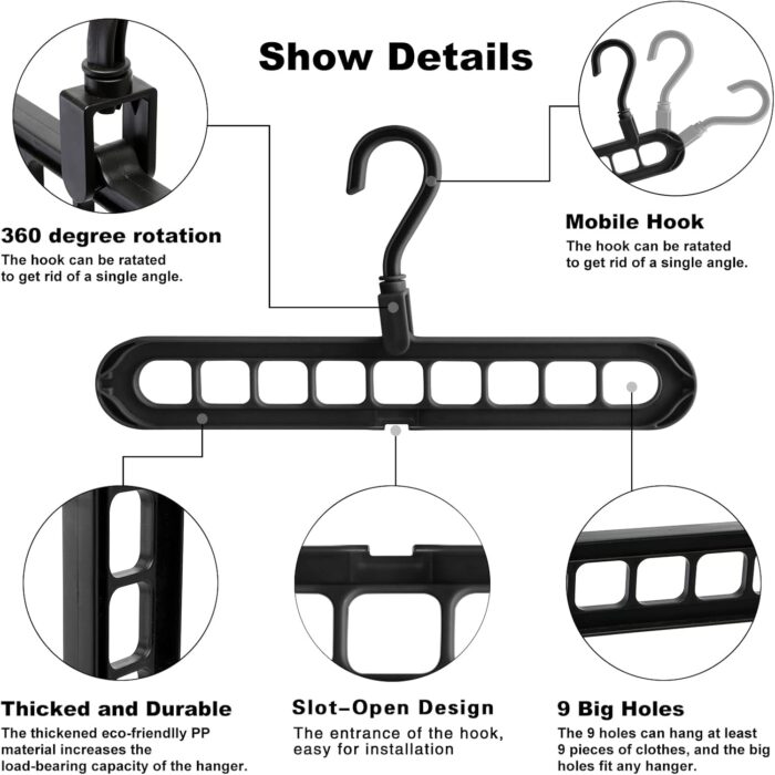 Closet Organizers and Storage,College Dorm Room Essentials,Pack of 6 Multifunctional Organizer Magic Space Saving Hangers with 9 Holes Storage Organization for Wardrobe Closet - Image 5