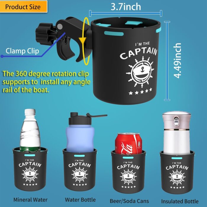 Marine Boat Rail Cup Holder, No Drilling Install On Bimini Top Conver Rail Or Pole, Grip Rail, Grab Bar, Boat Gifts for Boat Lover, Cup Holder for PWC, Jet Ski, Seadoo - Image 5