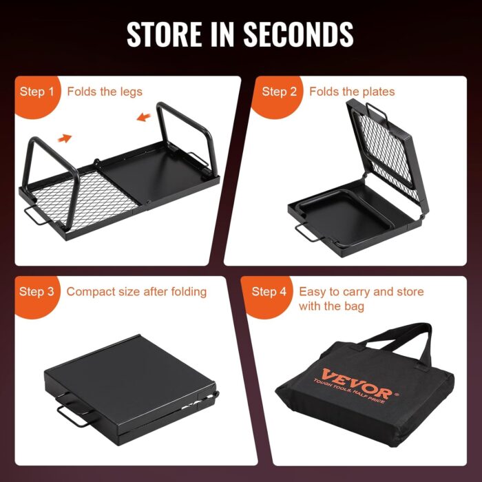 VEVOR Folding Campfire Grill, Heavy Duty Steel Mesh Grate, 22.4" Portable Camping Grates Over Fire Pit, Camp Fire Cooking Equipment with Legs Carrying Bag, Grilling Rack for Outdoor Open Flame Cooking - Image 5