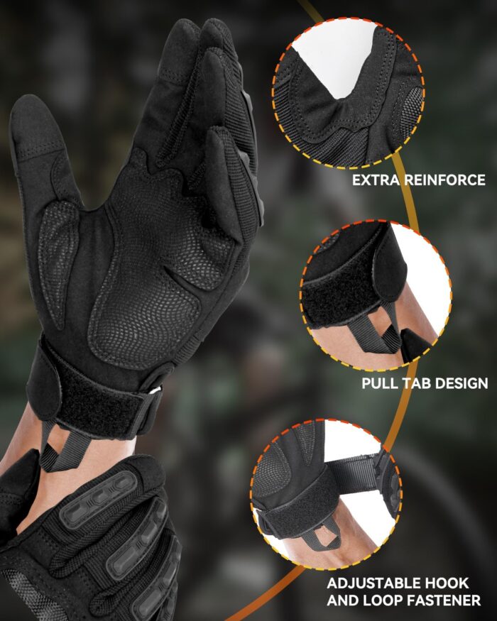 Tactical Gloves for Men and Women, Motorcycle Gloves Black Touchscreen with Hard Shell for Airsoft, Paintball, Motocross, Hunting, Shooting, Camping, ATV Riding, Outdoor Sports, Work - Image 5