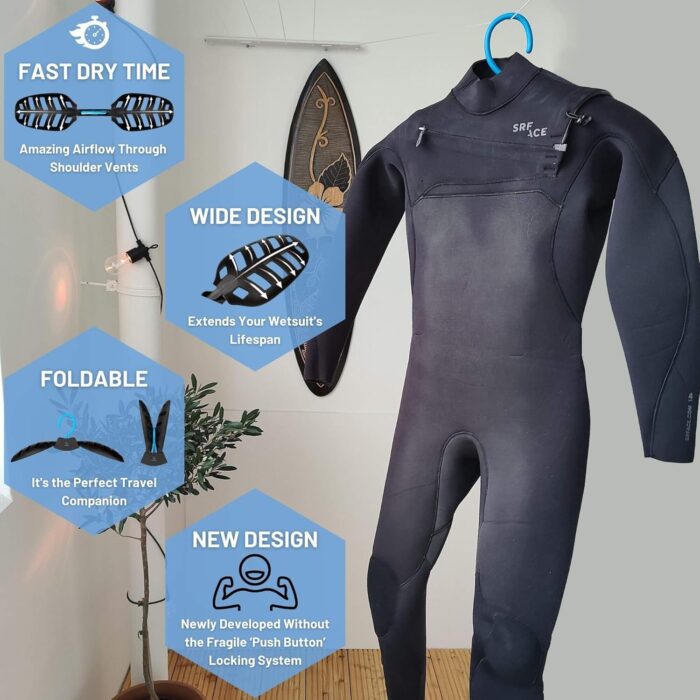 Hang 11 Wetsuit Hanger - Ultimate Wetsuit Hangers for Surfers, Improves Your Wet Suit Longevity, Quick Dryer, Ideal for Scuba Diving Gear Drysuit & BCD, Surfing Accessories, Surfing Gifts (Blue) - Image 2