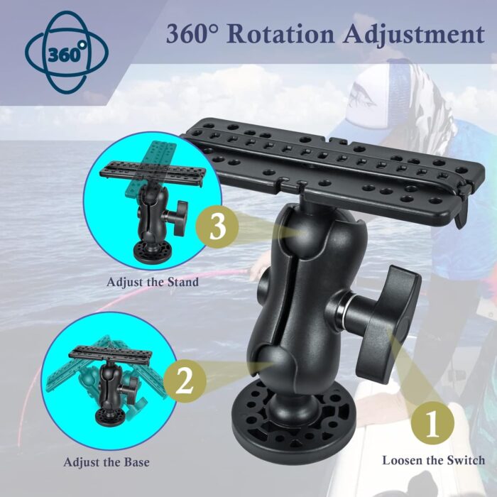 Fish Finder Mount Base, Universal 360° Rotation Ball-Mount Fish Finder Bracket, Nylon & Stainless Steel Electronic Fish Finder Holder for Marine Boat Kayak Pontoon Canoe Helix Garmin, 4*Srews, 4*Nuts - Image 3