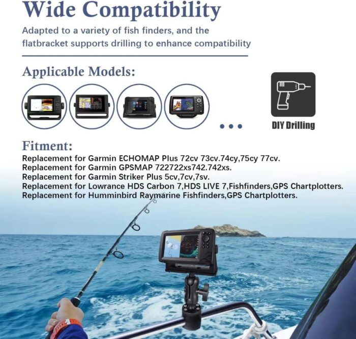 Fish Finder Mount Base, Universal 360° Rotation Ball-Mount Fish Finder Bracket, Nylon & Stainless Steel Electronic Fish Finder Holder for Marine Boat Kayak Pontoon Canoe Helix Garmin, 4*Srews, 4*Nuts - Image 4