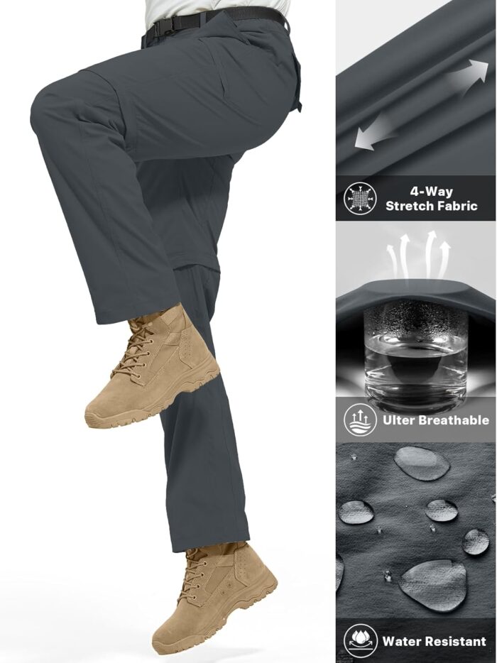 FREE SOLDIER Men's Outdoor Convertible Hiking Pants with Belt Lightweight Quick Dry Tactical Cargo Pants Nylon Spandex - Image 4