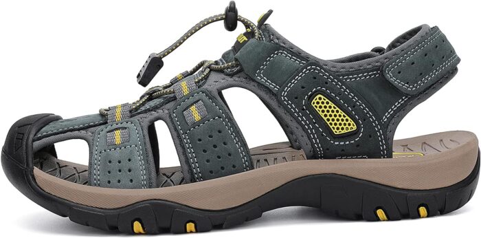 FLARUT Men's Sport Sandals Outdoor Hiking Sandals Closed Toe Leather Athletic Lightweight Trail Walking Casual Sandals Water Shoes - Image 3