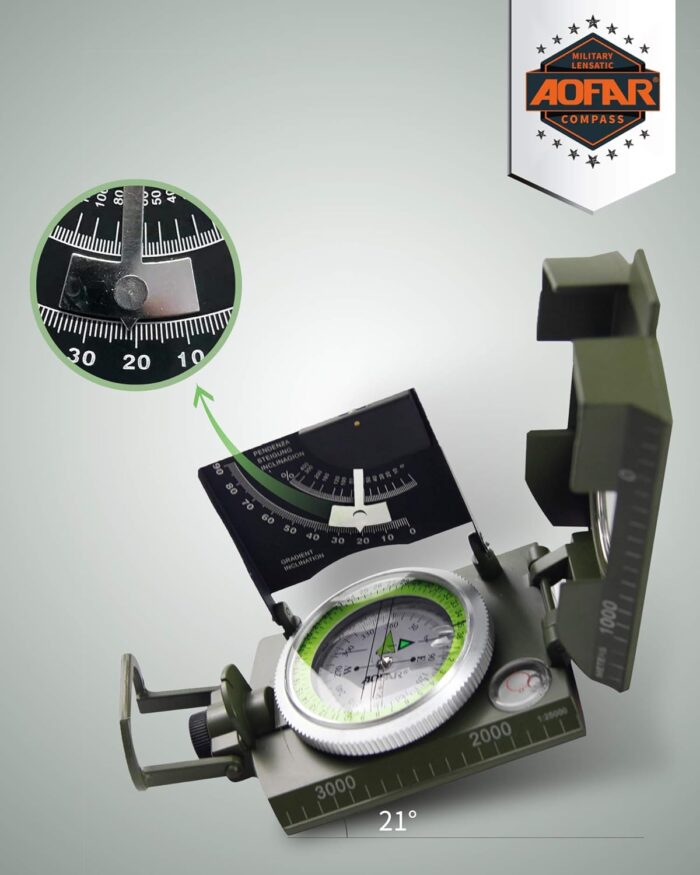 AOFAR AF-4074 Military Compass for Hiking,Lensatic Sighting Waterproof,Durable,Inclinometer for Camping,Boy Scount,Geology Activities Boating - Image 3