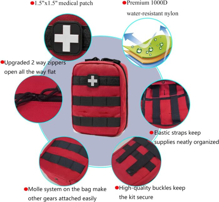 EMT Pouch MOLLE Ifak Pouch Tactical MOLLE Medical First Aid Kit Utility Pouch Carlebben (with Medical Supplies Red) - Image 6