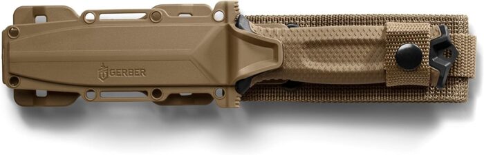 Gerber Gear StrongArm - Fixed-Blade Camping & Hunting Knife with Striking Pommel & Sheath - Premium Survival Gear - Made in USA - Coyote Brown, Serrated Edge - Image 2