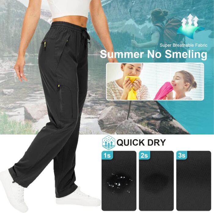Womens Hiking Pants Quick Dry UPF 50 Lightweight Travel Golf Cargo Safari Pants Zipper Pockets - Image 3