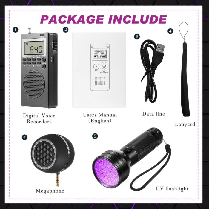 Dunzy Ghost Hunting Equipment Kit,Spirit Ghost Hunting Equipment Communication Include 1 Paranormal Radio 1 Speaker and LED UV Flashlight,Paranormal Research Tool Portable Detector(Retro Style) - Image 2