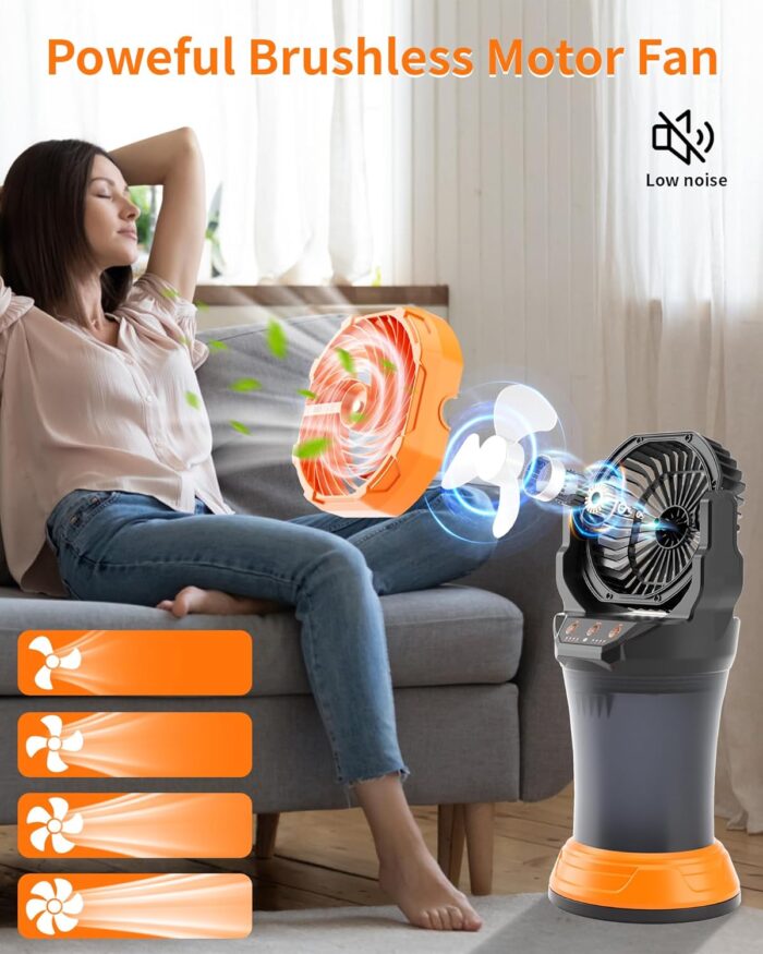 Portable Misting Fan with Large Battery Fan-Rechargeable Outdoor Misting Cooling Fans with 2L Water Tank,RGB Lights,4 Speeds & Spray Modes-for Patio, Camping, Beach, Workshop (X65 Orange) - Image 5