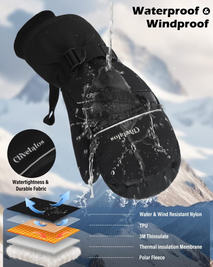 Winter Snow Ski Mittens for Men Women-Snowboard Mittens Waterproof Cold Weather Insulated Mitts Gloves Snow Sports - Image 3