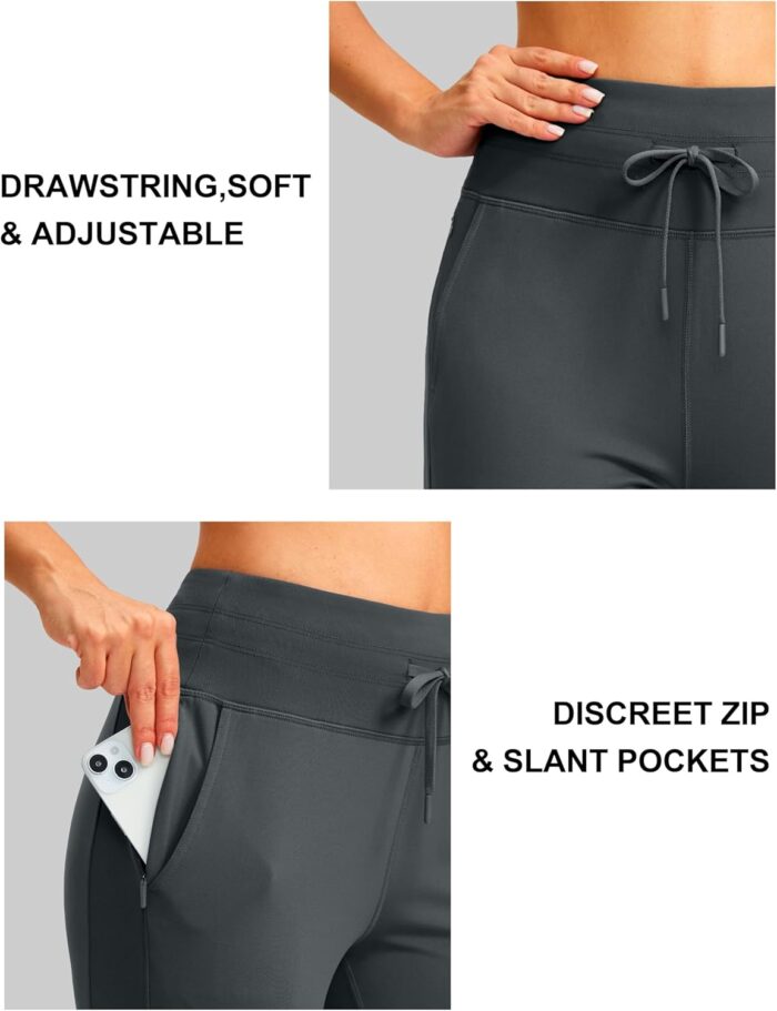 SANTINY Women's Fleece Lined Joggers with Pockets Slim Fit Ski Pants Winter Warm Leggings Hiking Running Gear - Image 4