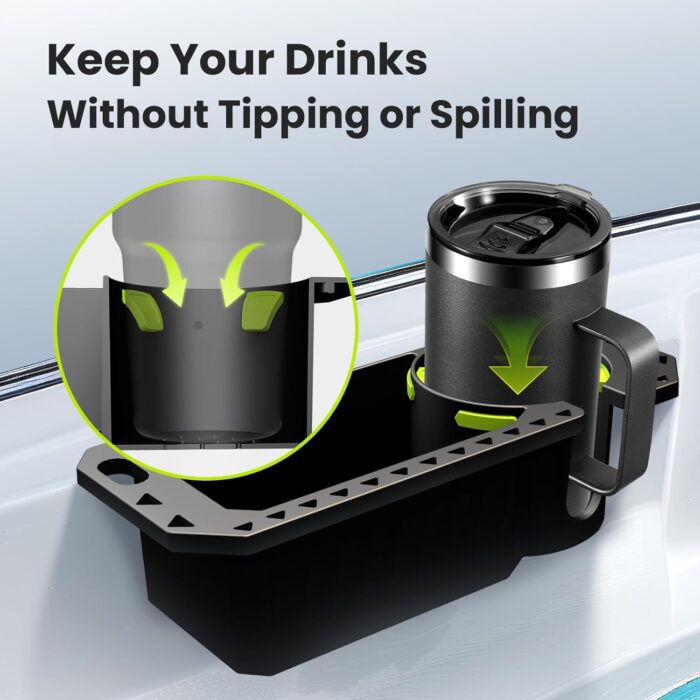 Boat Cup Holder with Rubber Tab, Universal Boat Storage Organizer - 2 Ways Installation: Drill or Adhesive - Image 6