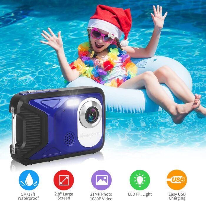 Waterproof Digital Camera,17 FT Underwater Camera 2.8" LCD HD1080P 30MP Kids Video Camcorder with 32G Card and Rechargeable Battery,Point and Shoot Camera for Kids Teenagers Students Gifts Blue - Image 2