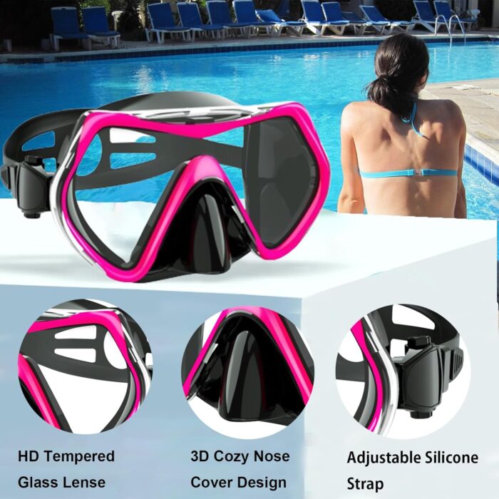 Snorkeling Gear for Adults,Snorkel Mask Adult Dry Top Snorkel Set Panoramic View Snorkel Gear Anti-Fog Scuba Diving Mask for Lap Swimming Snorkeling Diving Scuba Training Travel Snorkel Kit - Image 4