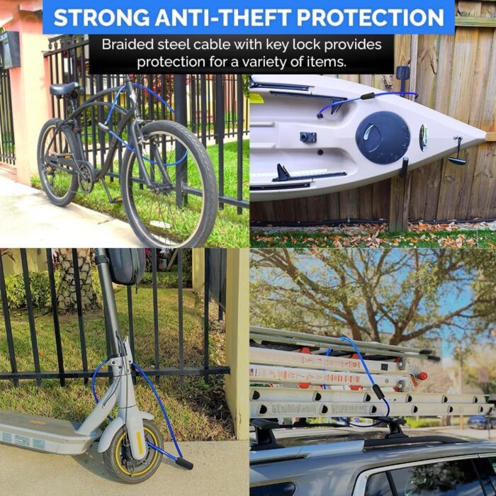 Weatherproof Security Cable Lock with Keys (5ft to 25ft Lengths) Anti-Theft for Kayak, Bike, Paddleboard, Scooter, Equipment, Bicycle - Image 2