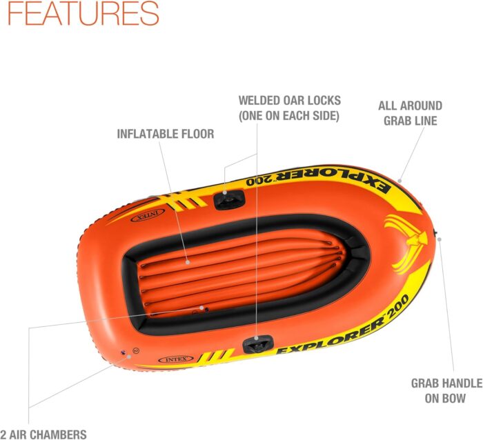 INTEX Explorer Inflatable Boat Series: Dual Air Chambers – Welded Oar Locks – Grab Handles – Bow Rope – Sporty Design - Image 4