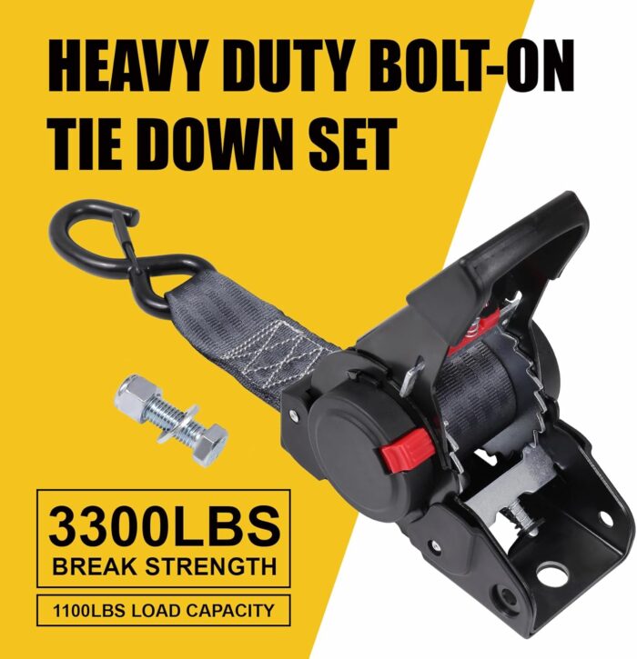Ayaport Retractable Ratchet Straps 2 inch x 6ft Boat Transom Tie Down Straps to Trailer - 3300lbs Break Strength, Heavy Duty Bolt-on Trailer Straps for Boat, Jet Ski, Motorcycles, ATV - Image 3